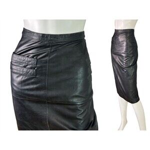 Tannery West Black Leather Pencil Skirt